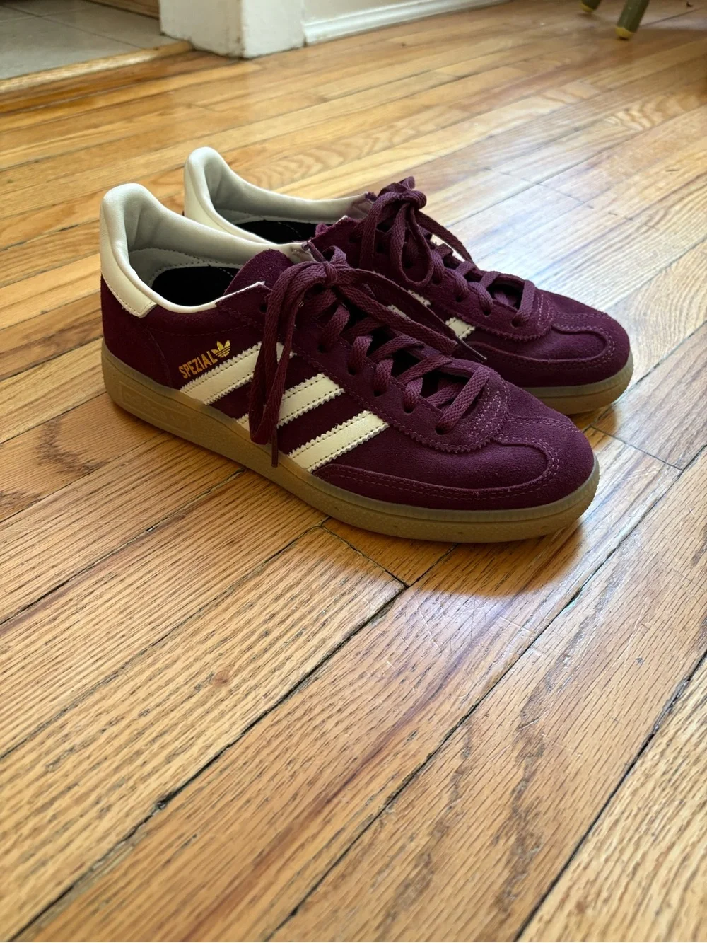 adidas Spezial Women's Maroon Suede Sneakers with Cream Stripes - Picture 1 of 4